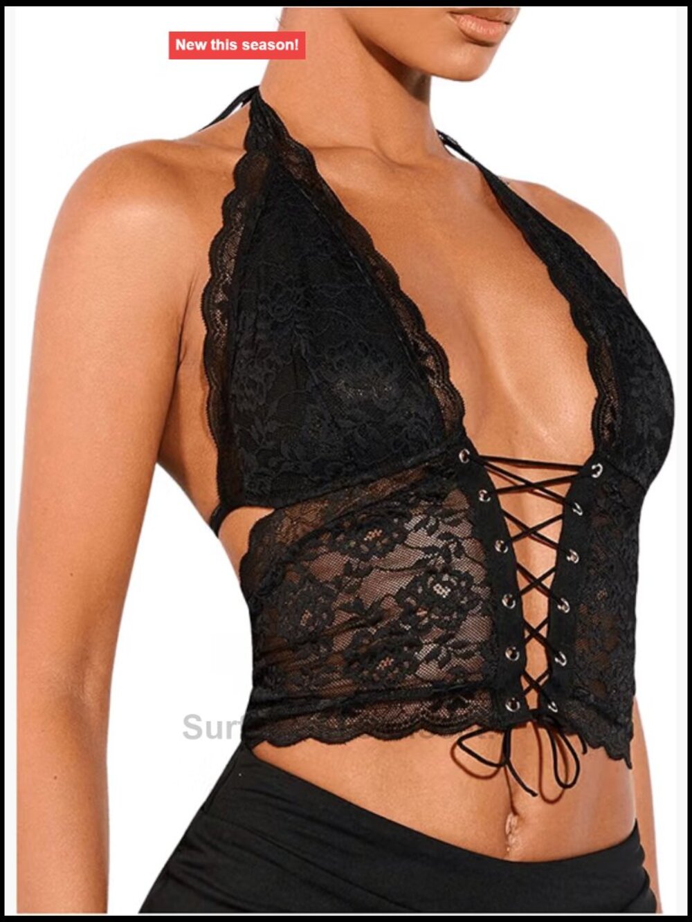 Women's Sheer Lace Corset Crop Top Halter Neck Backless Y2K Party Top